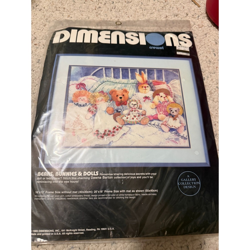 Dimensions Crewel Kit 1370 Bears Bunnies & Dolls Dawna Barton 1989 Vintage DIY